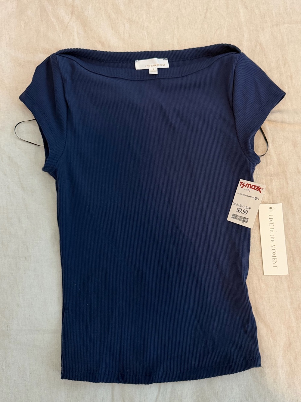 LIVE in the MOMENT / TJ Maxx - Navy blue Ribbed Boat Neck short sleeve top - S